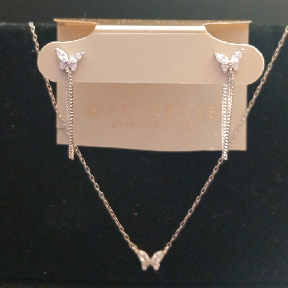 Primrose Sterling Silver Marquise Cubic Zirconia Butterfly Chain/Earring Set